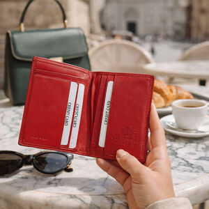 Vintage Old Florence Vera Pelle Red Leather Trifold Wallet Made in Italy RFID St